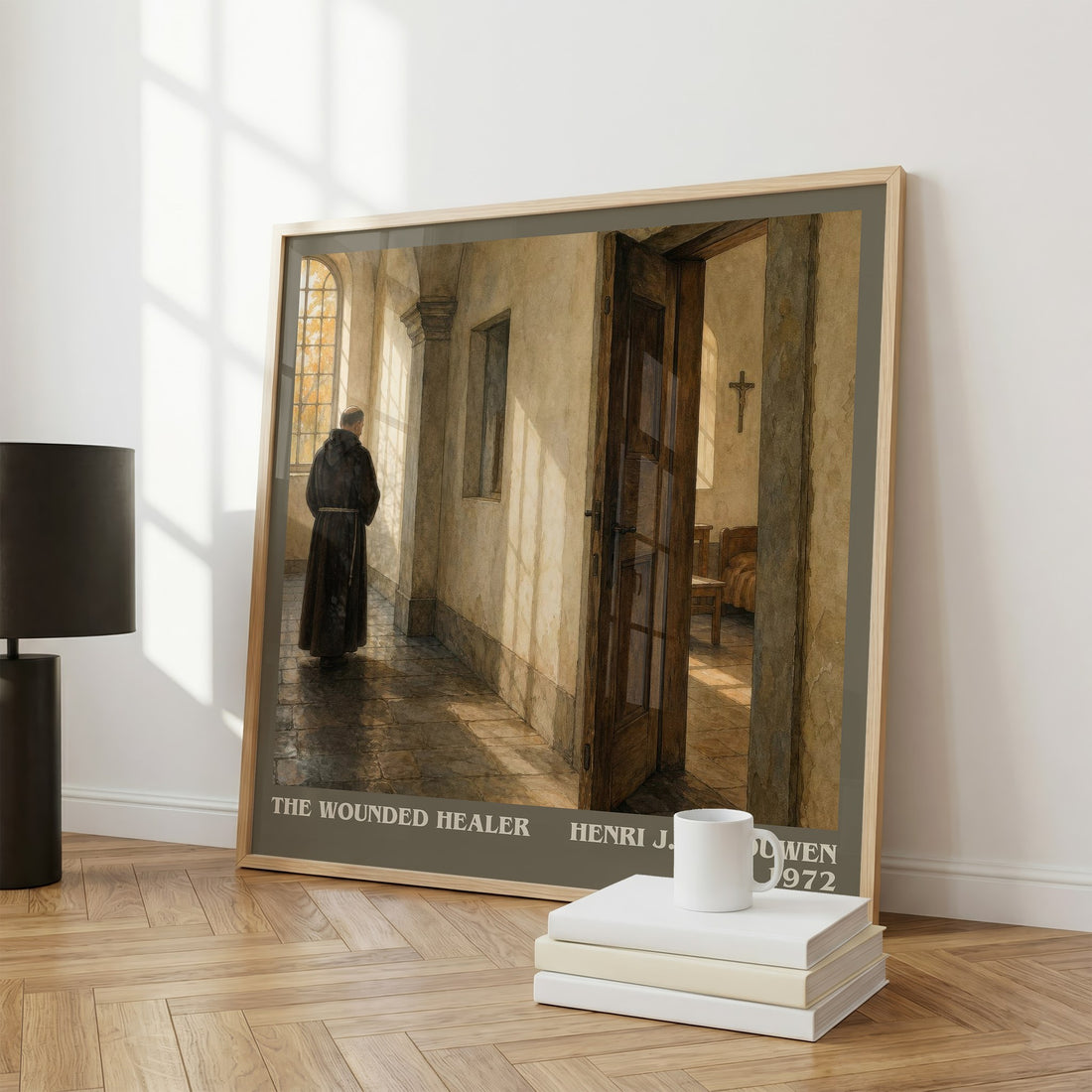 The wounded healer literary print framed by window – literary home decor