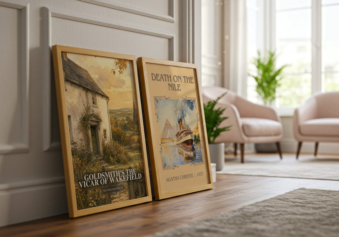 Goldsmith's The vicar of Wakefield watercolour print framed by window – literary home decor