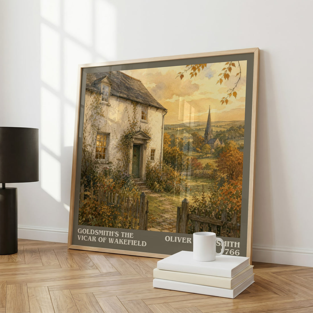 Goldsmith's The vicar of Wakefield Literary Art Print by O. Goldsmith – large square framed print leaning against a wall