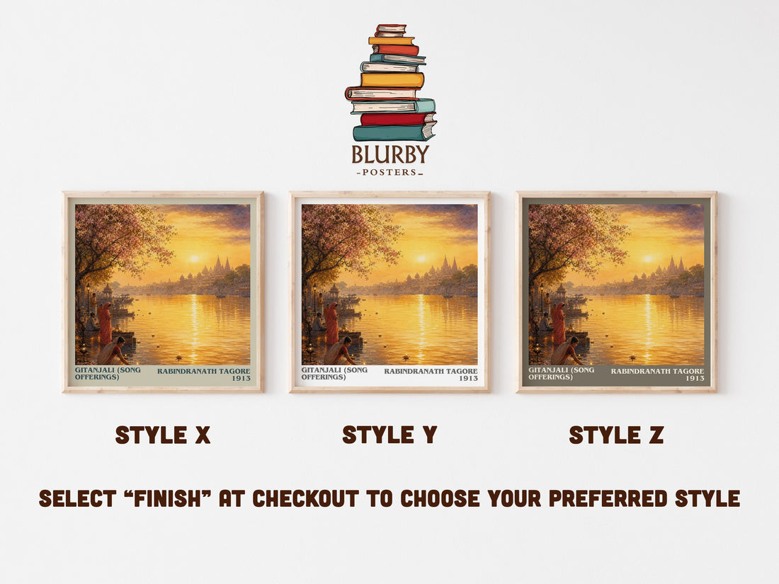 Gitanjali (song offerings) literary print in frame leaning in hallway – poetry wall art (mockup)
