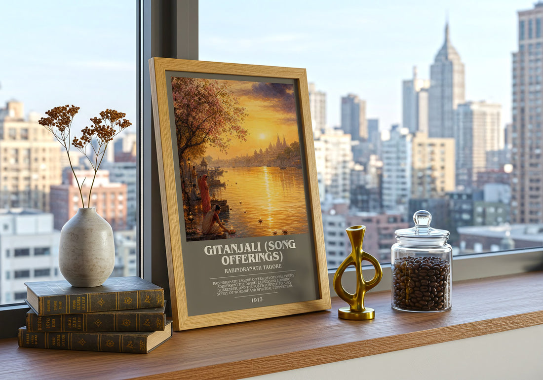 Gitanjali (song offerings) bookish print framed by window – literary home decor