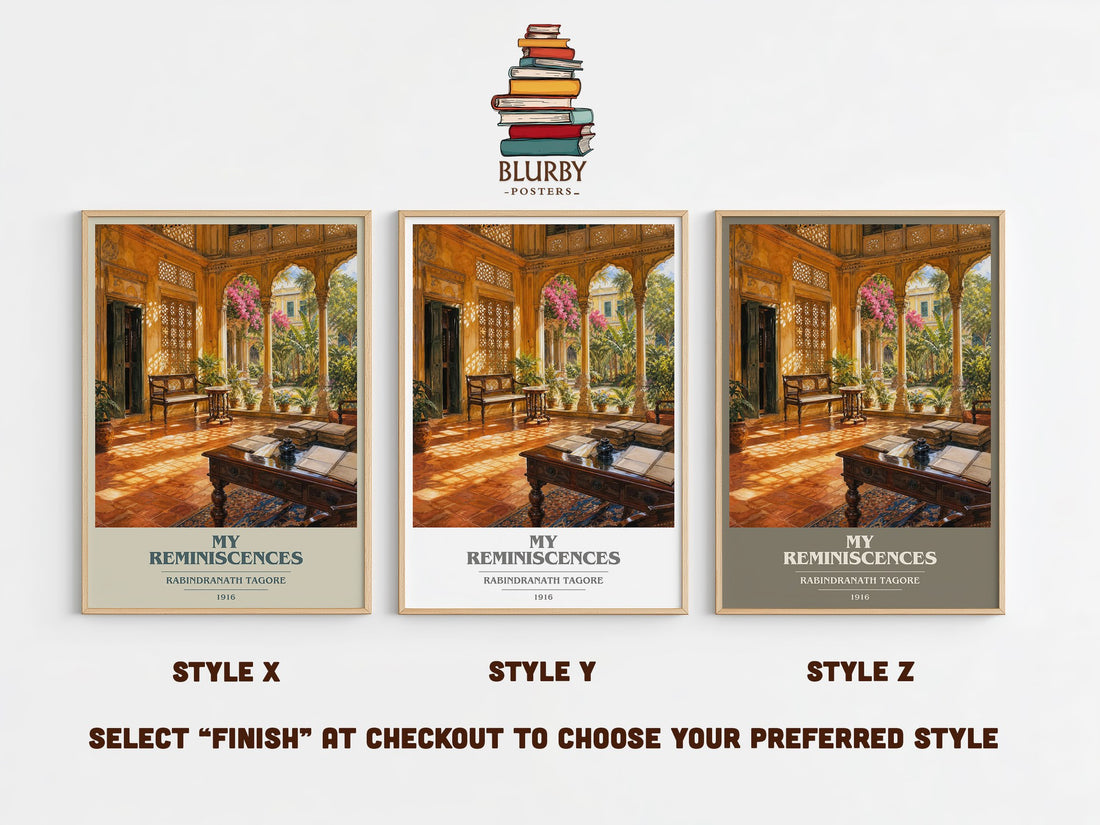 My Reminiscences book cover print in frame leaning in hallway – memoir wall art (mockup)