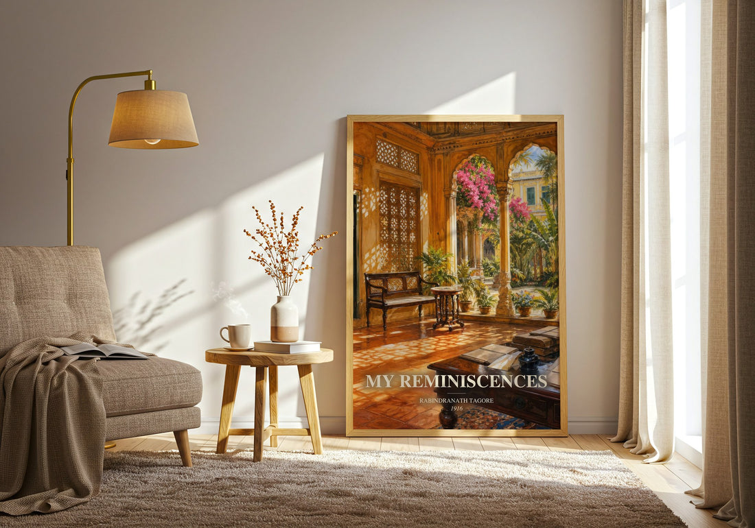 My Reminiscences watercolour print in frame leaning in hallway – memoir wall art