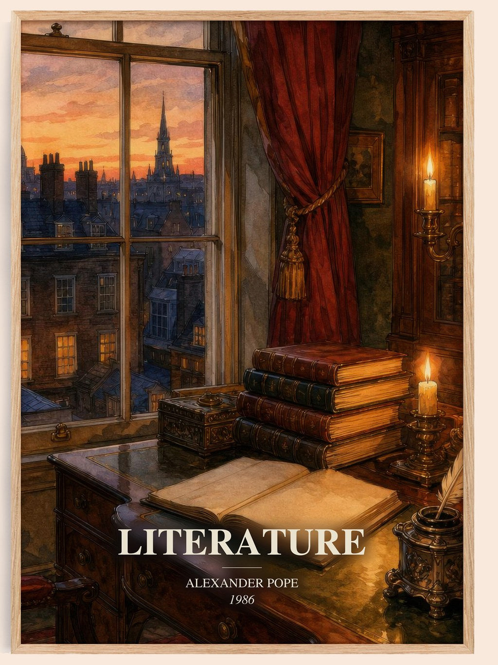 Literature watercolour book poster by Alexander Pope – framed literary art print