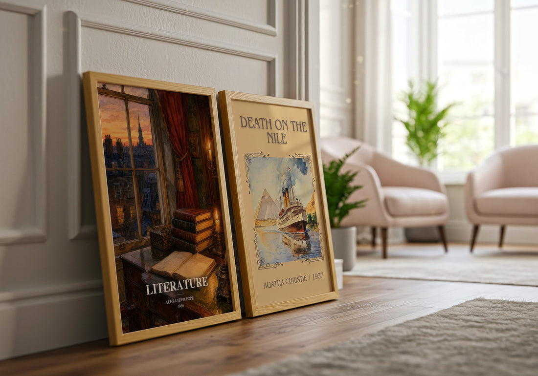 Literature watercolour print framed by window – literary home decor