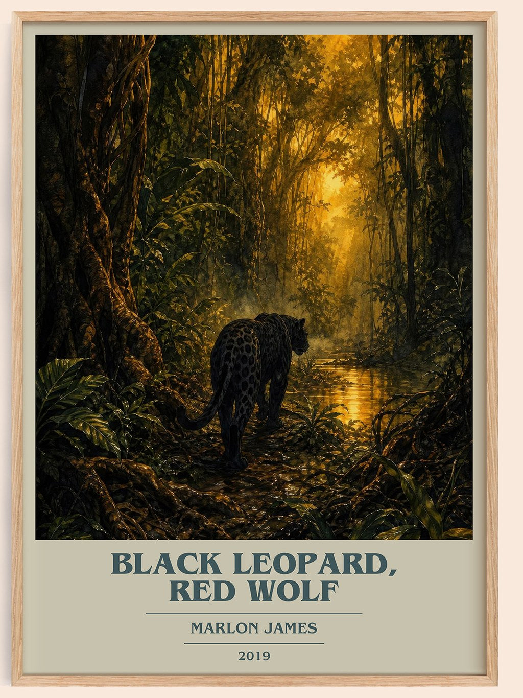 Black Leopard, Red Wolf book cover book poster by Marlon James – framed literary art print