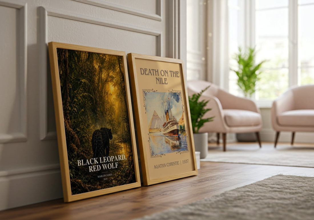 Black Leopard, Red Wolf watercolour print framed by window – literary home decor