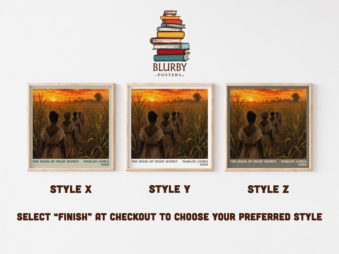 The book of night women literary print in frame leaning in hallway – historical fiction wall art (mockup)