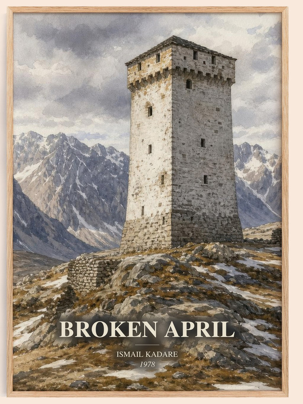 Broken April watercolour book poster by Ismail Kadare – framed literary art print