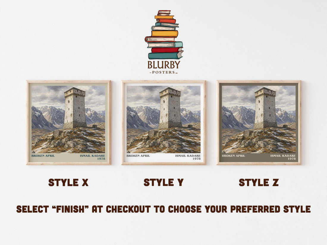 Broken April literary print in frame leaning in hallway – literary fiction wall art (mockup)