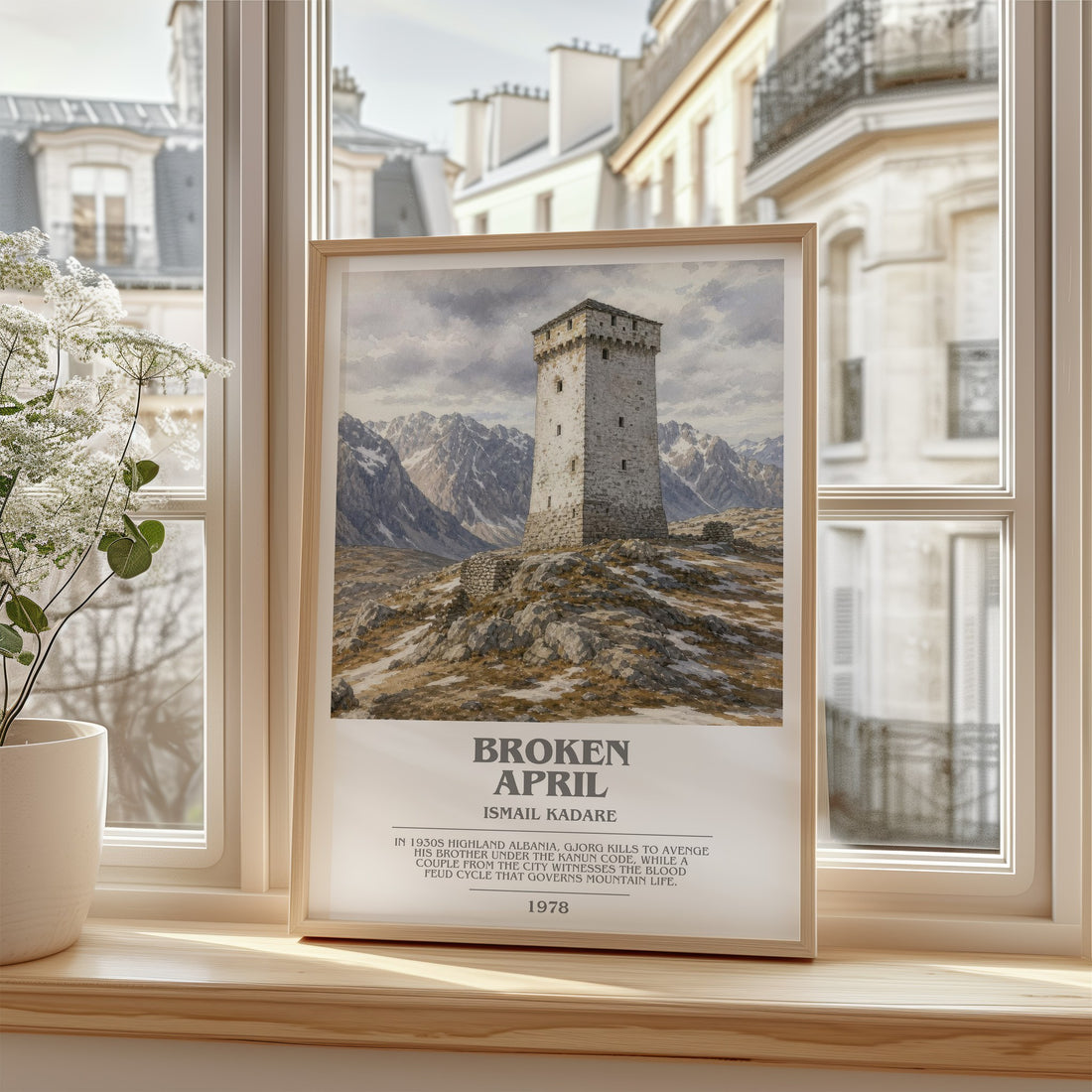 Broken April bookish poster colour and style options – Ismail Kadare book art