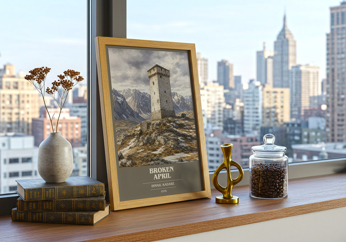 Broken April book cover print framed by window – literary home decor