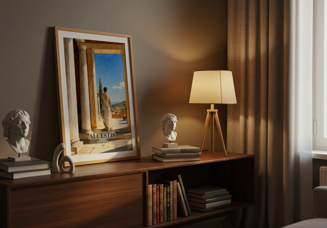 Alcestis watercolour print on bookshelf – Euripides fan gift