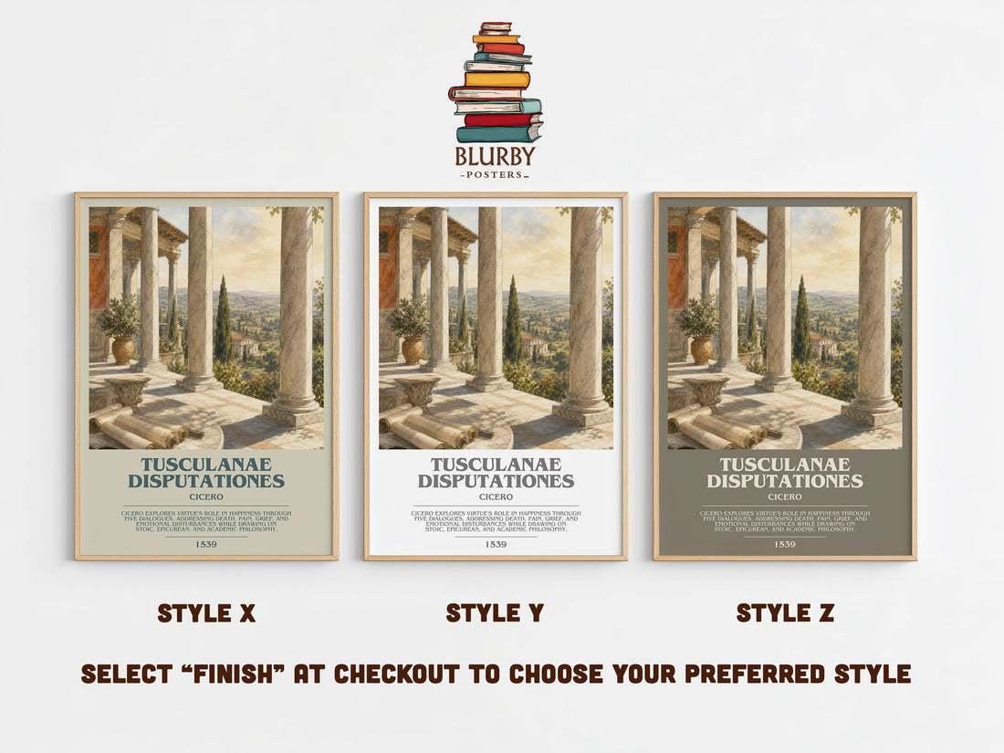 Tusculanae disputationes bookish print in frame leaning in hallway – philosophy wall art (mockup)