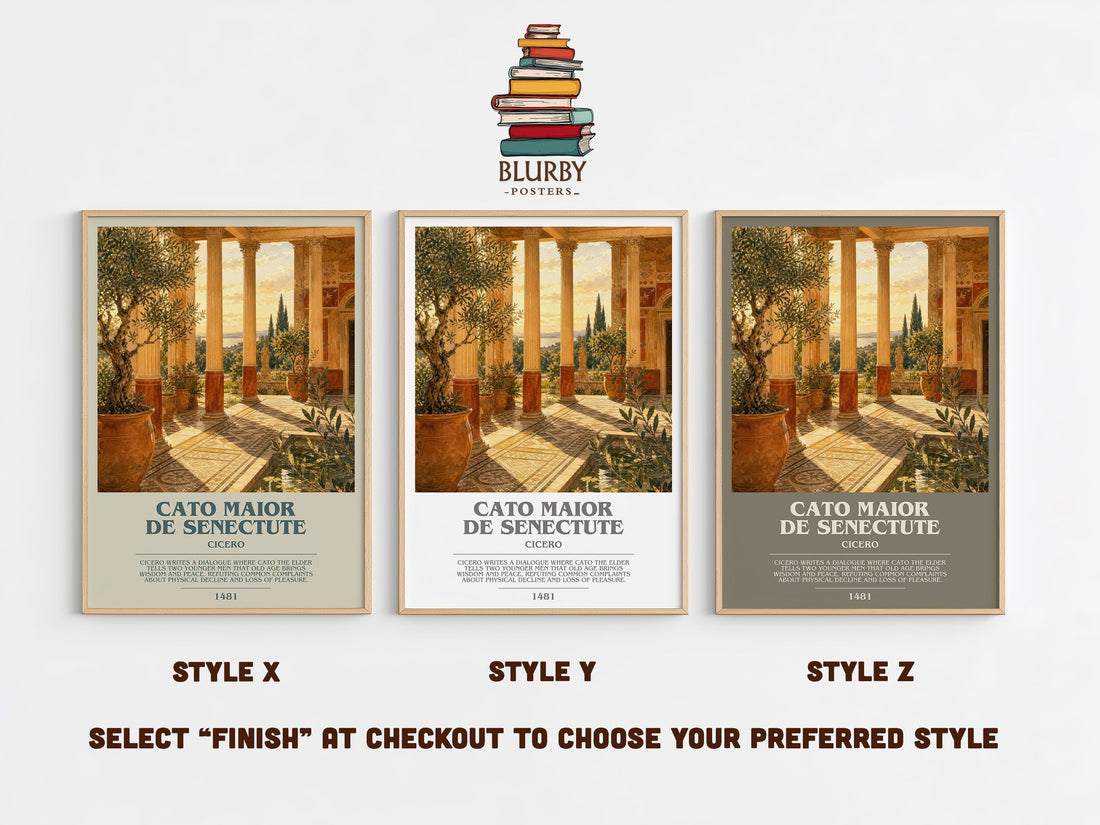 Cato maior de senectute bookish print in frame leaning in hallway – philosophy wall art (mockup)