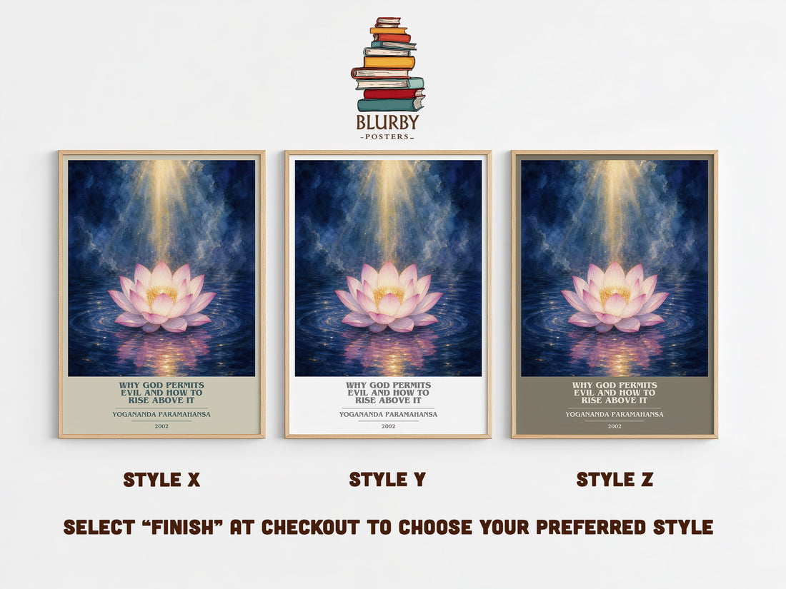 Why god permits evil and how to rise above it book cover print in frame leaning in hallway – philosophy wall art (mockup)