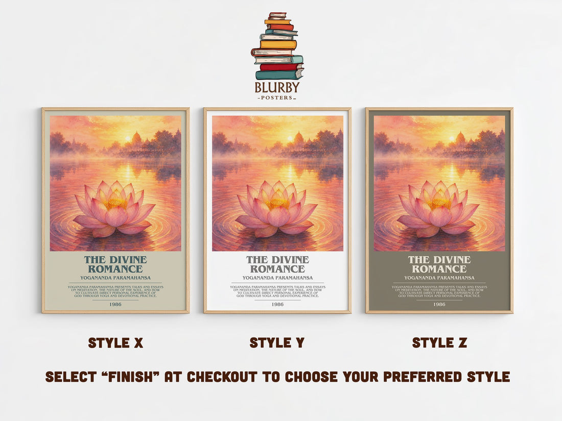 The divine romance bookish print in frame leaning in hallway – philosophy wall art (mockup)