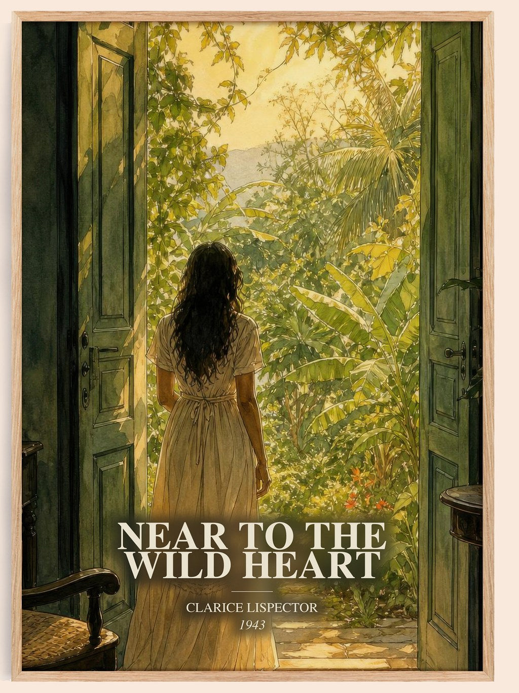 Near to the wild heart watercolour book poster by Clarice Lispector – framed literary art print