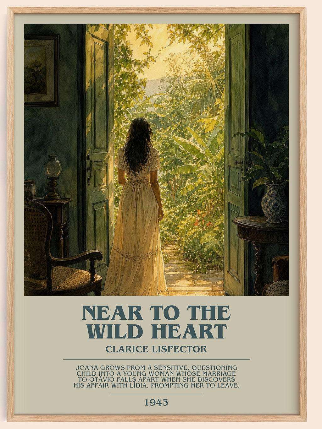 Near to the wild heart bookish book poster by Clarice Lispector – framed literary art print