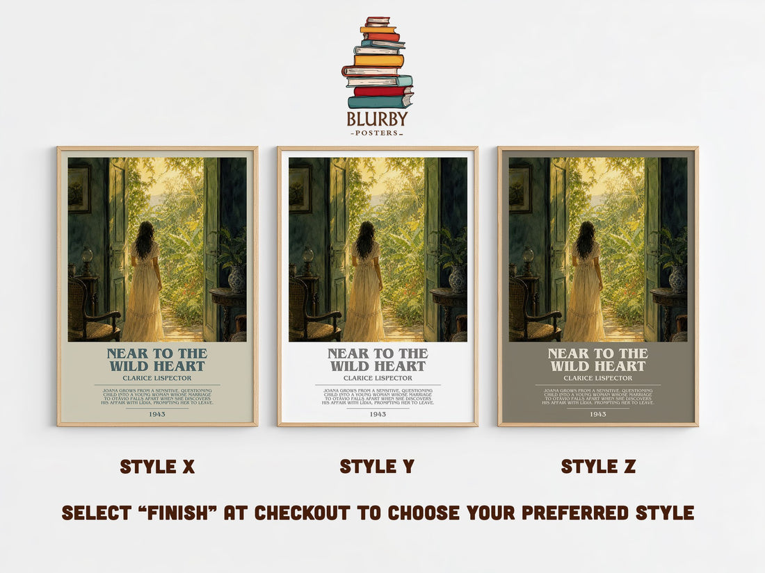 Near to the wild heart bookish print in frame leaning in hallway – literary fiction wall art (mockup)