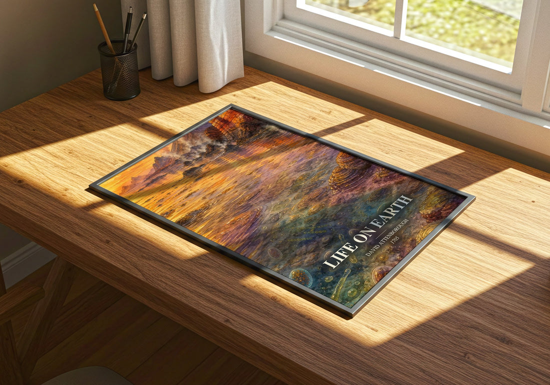 Life on Earth watercolour book poster framed on wall – __new__:educational wall art