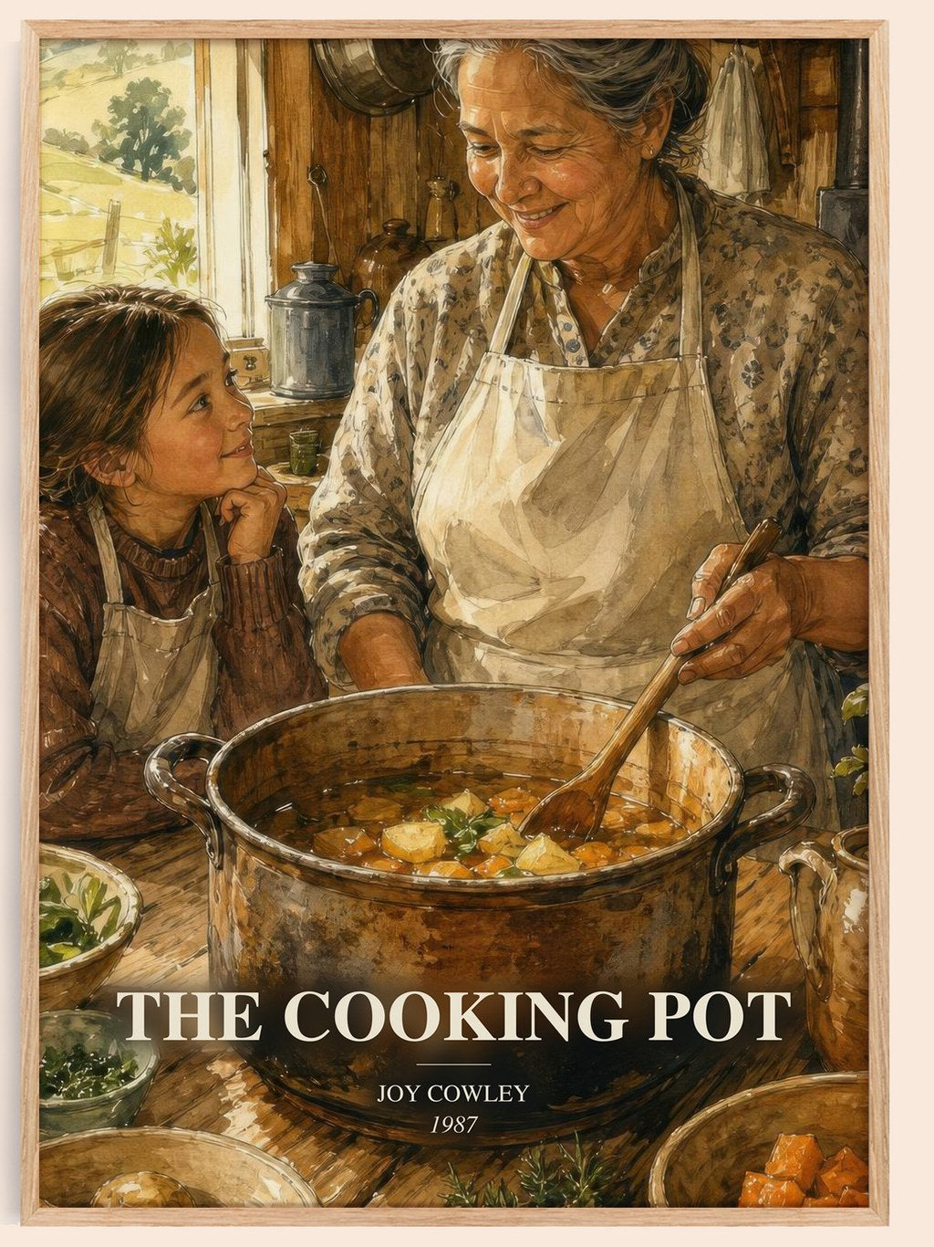 The Cooking Pot watercolour book poster by Joy Cowley – framed literary art print