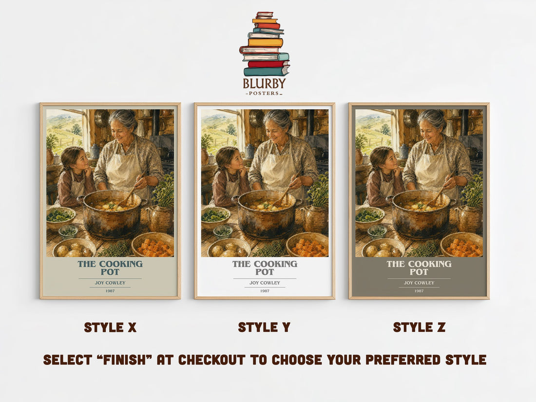 The Cooking Pot book cover print in frame leaning in hallway – childrens wall art (mockup)