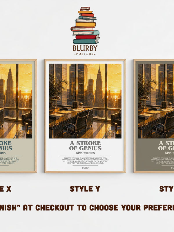 A Stroke Of Genius bookish print in frame leaning in hallway – romance wall art