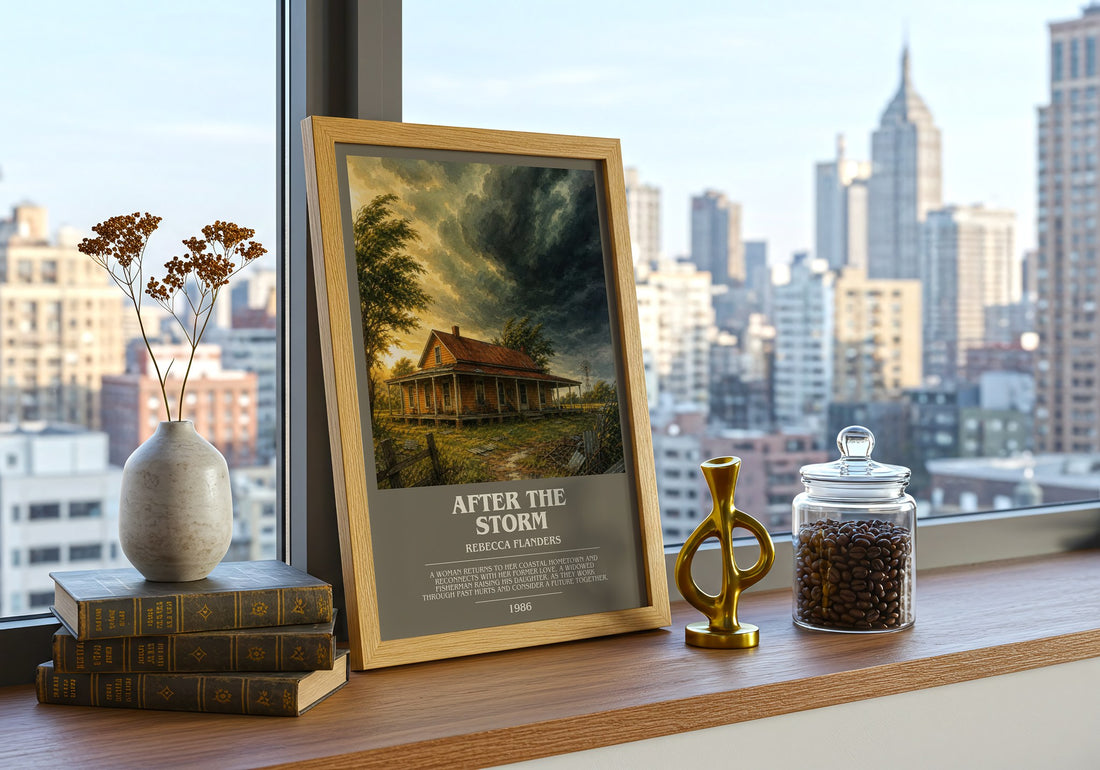 After the Storm bookish print framed by window – literary home decor
