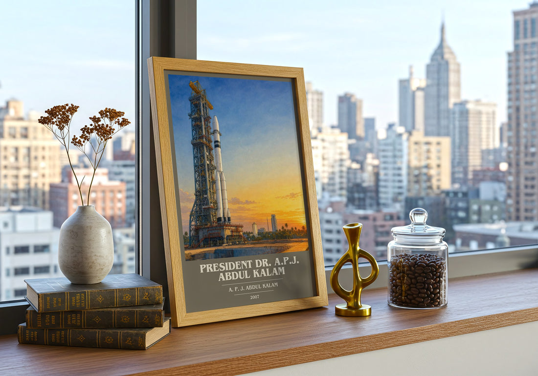 President Dr. A.P.J. Abdul Kalam book cover print framed by window – literary home decor
