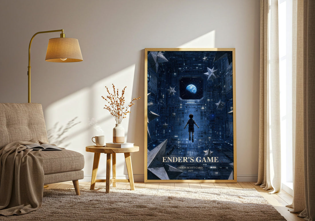 Ender's Game watercolour print in frame leaning in hallway – sci fi wall art