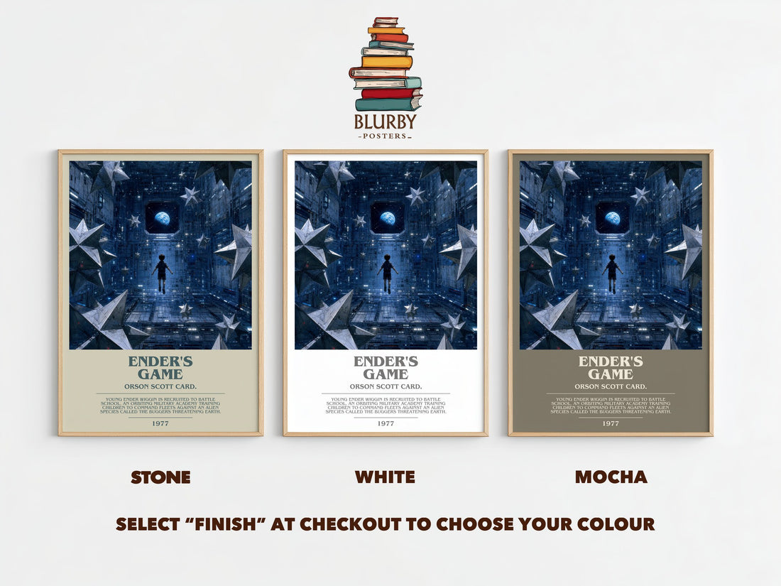 Ender's Game bookish print framed by window – Stone, White and Mocha side by side – choose your colour