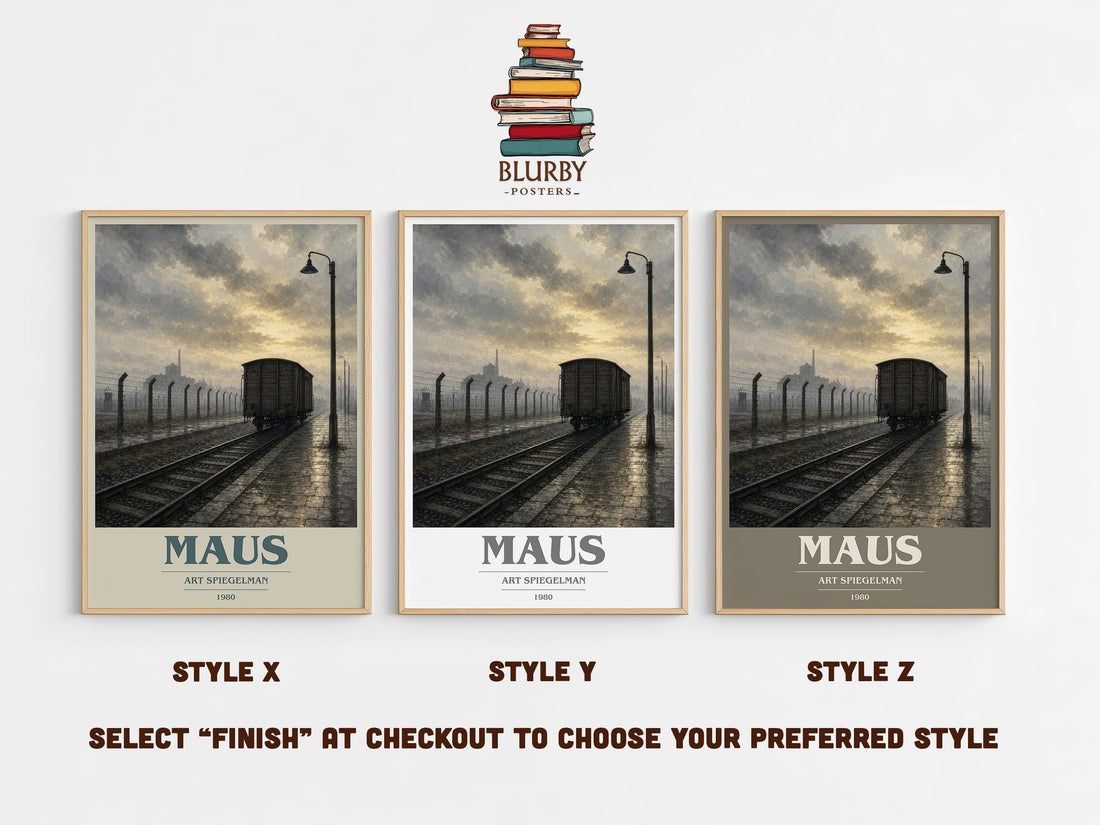Maus book cover print in frame leaning in hallway – memoir wall art (mockup)