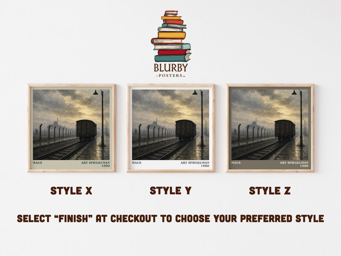 Maus literary print in frame leaning in hallway – memoir wall art (mockup)