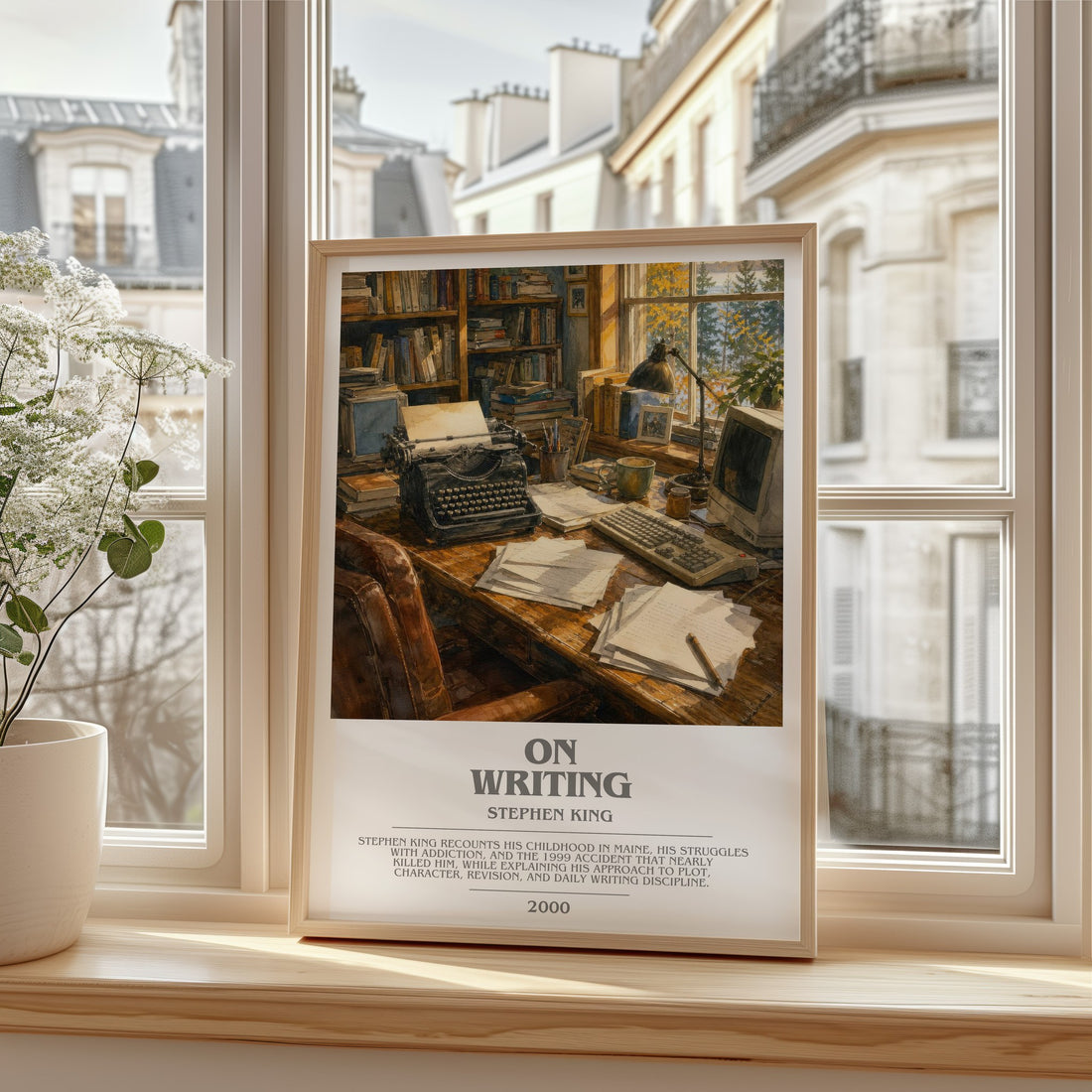 On Writing bookish print in frame leaning in hallway – memoir wall art