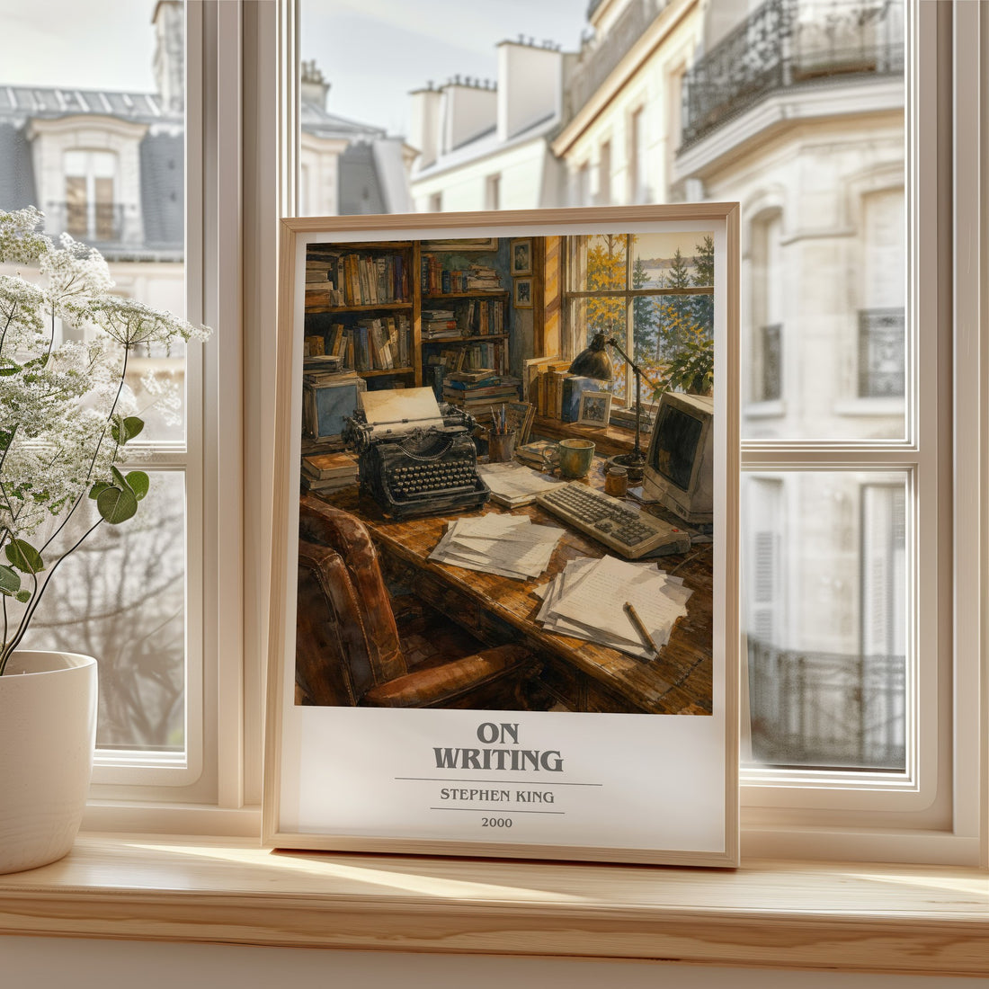 On Writing book cover print in frame leaning in hallway – memoir wall art