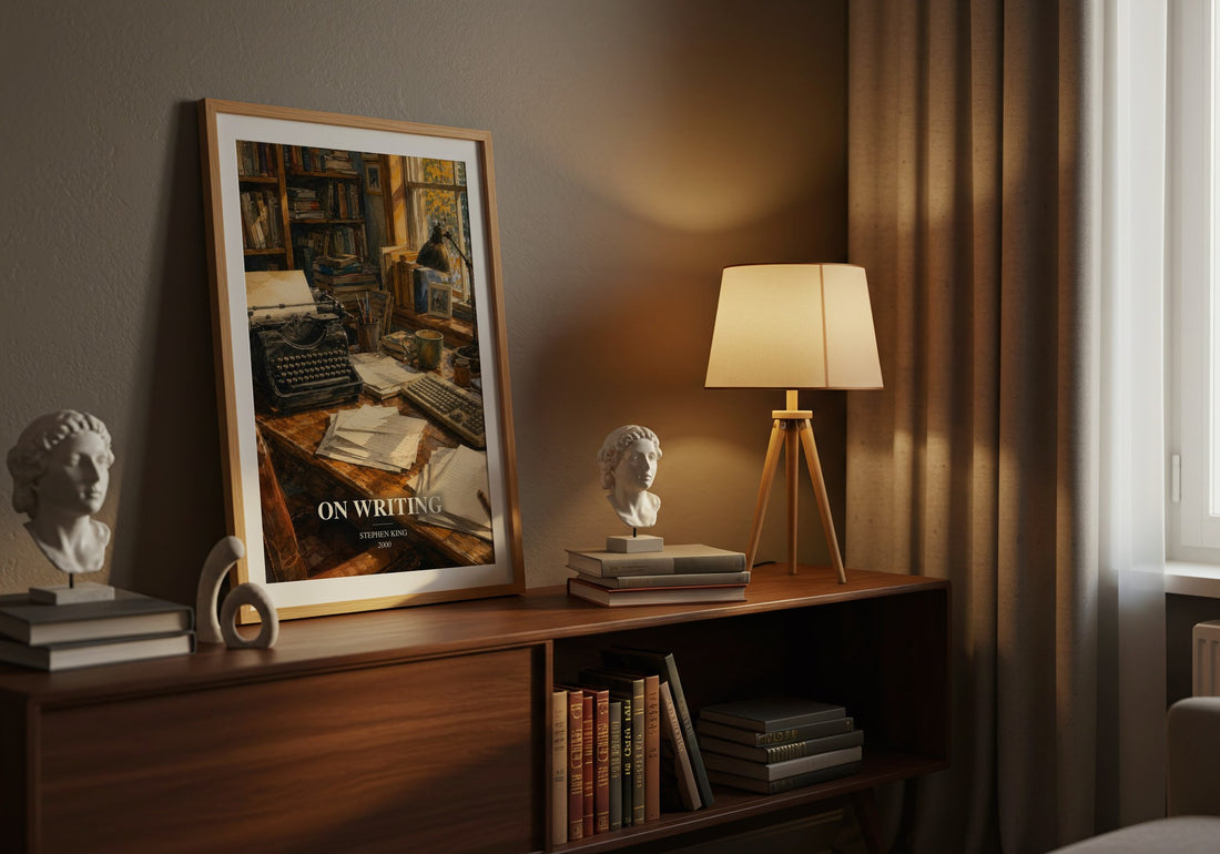 On Writing watercolour print on bookshelf – Stephen King fan gift