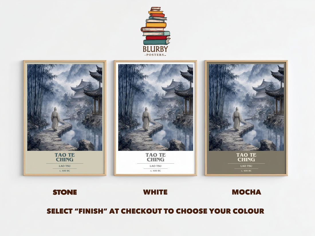 Tao Te Ching book cover print framed by window – Stone, White and Mocha side by side – choose your colour
