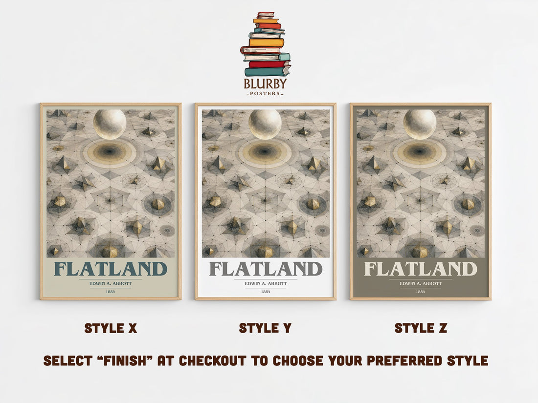 Flatland book cover print in frame leaning in hallway – sci fi wall art (mockup)