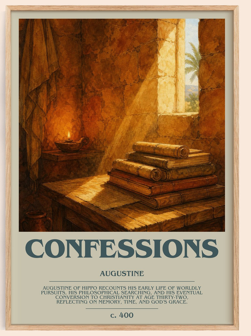 Confessions bookish book poster by Augustine – framed literary art print