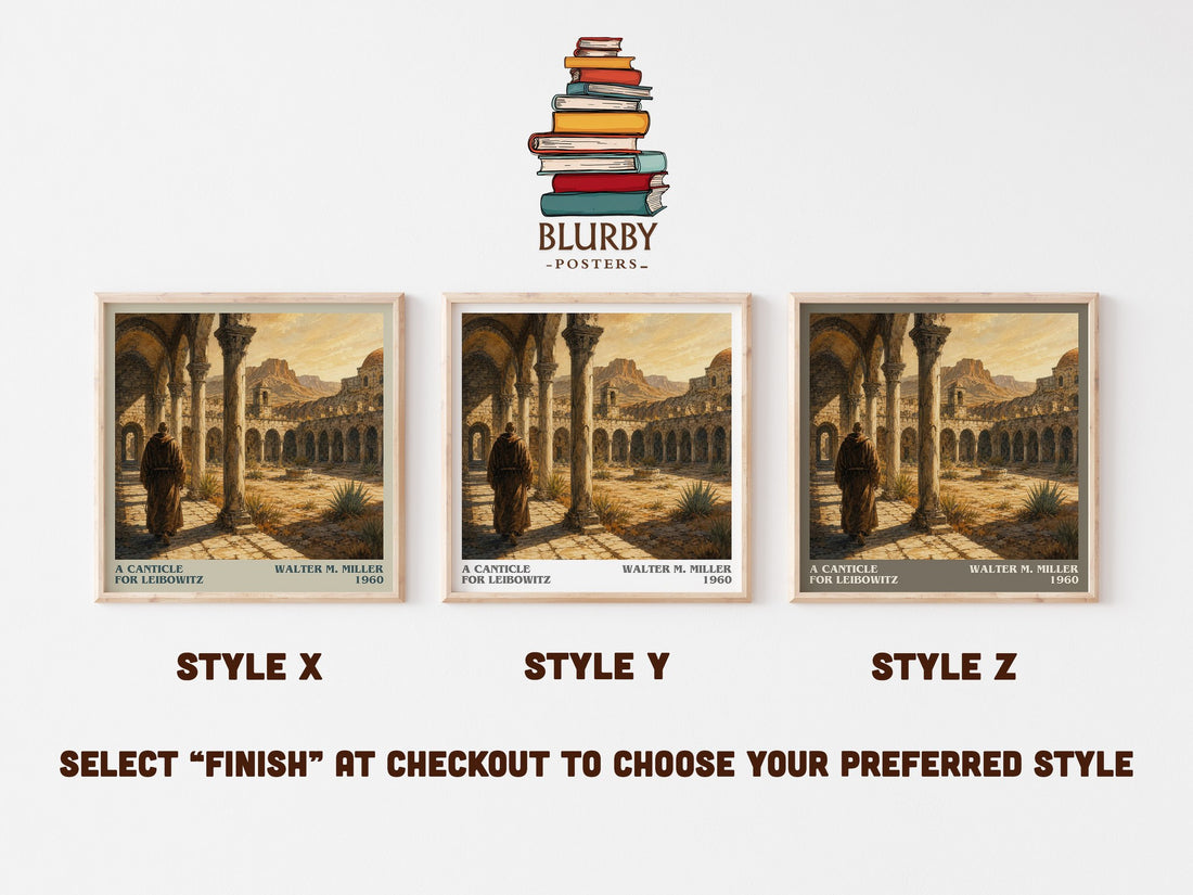 A Canticle for Leibowitz literary print in frame leaning in hallway – sci fi wall art (mockup)