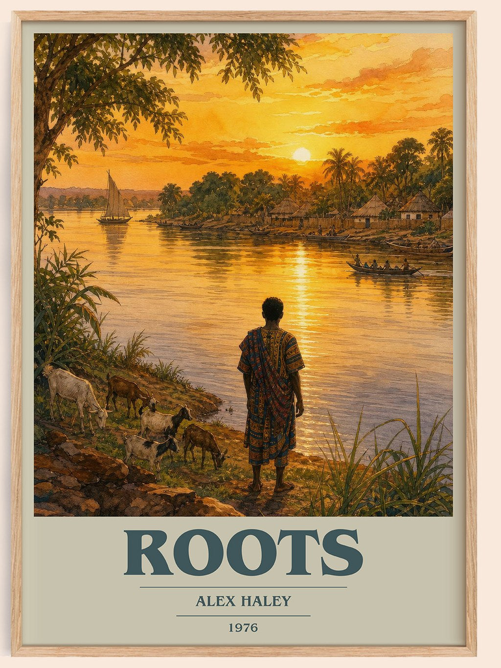 Roots book cover book poster by Alex Haley – framed literary art print