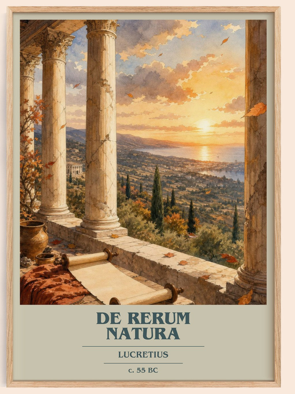 De Rerum Natura book cover book poster by Lucretius – framed literary art print