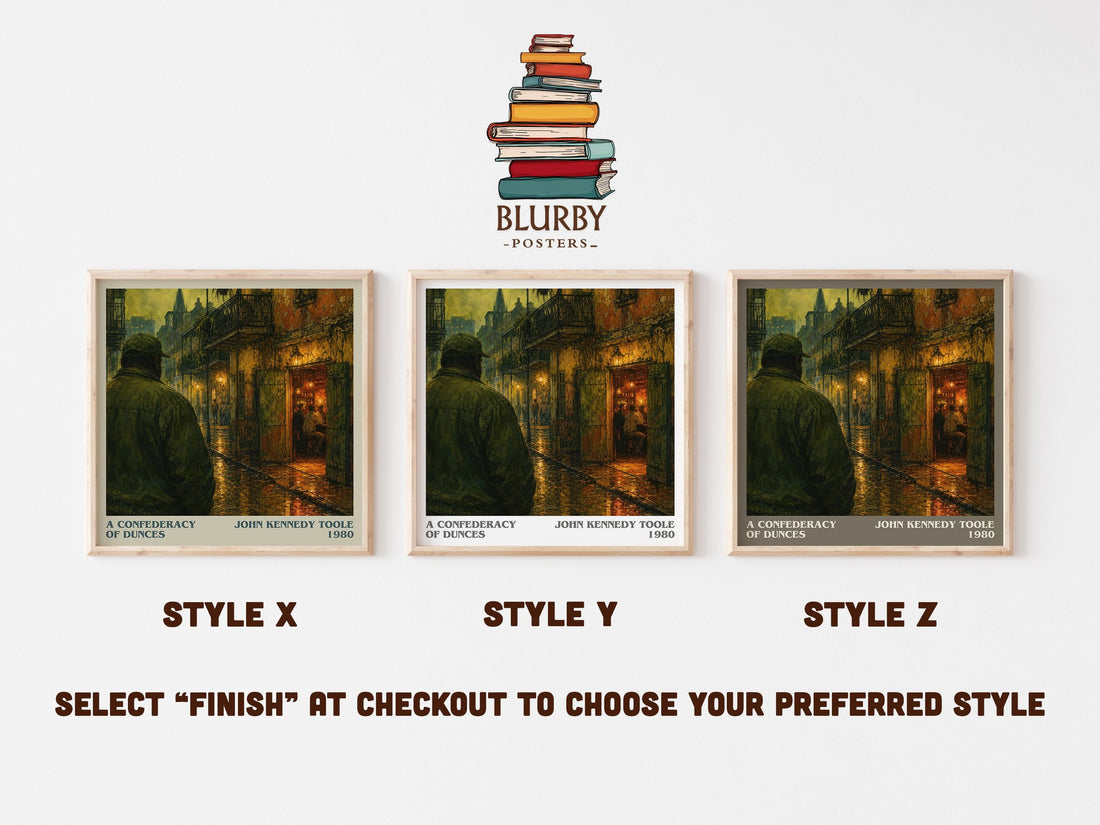 A Confederacy of Dunces literary print in frame leaning in hallway – satire wall art (mockup)