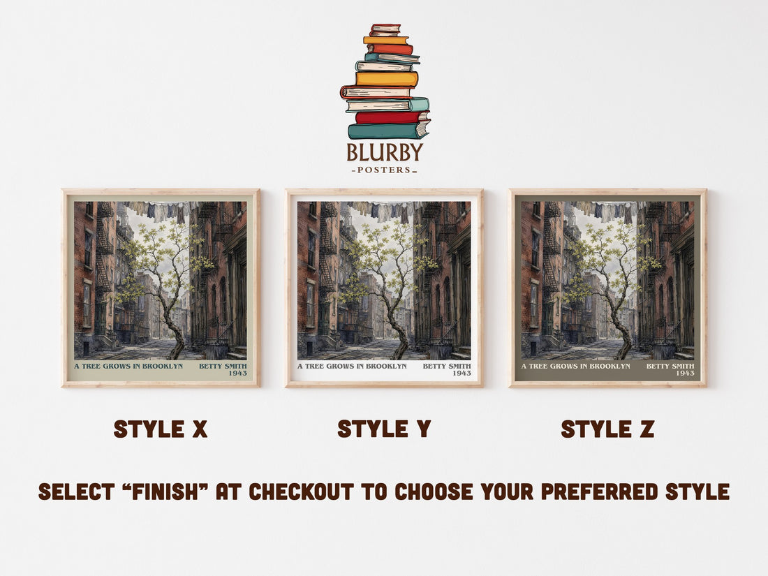 A Tree Grows in Brooklyn literary print in frame leaning in hallway – coming of age wall art (mockup)