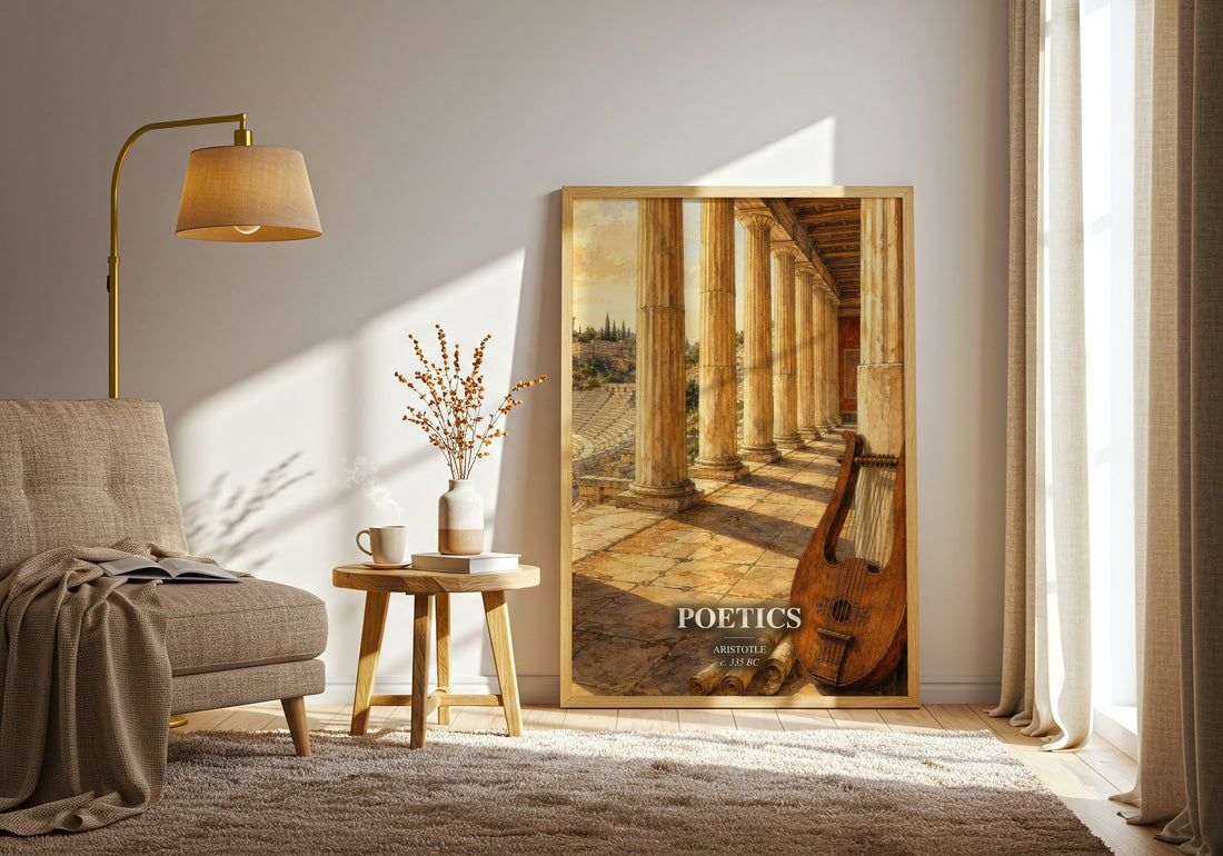 Poetics watercolour print in frame leaning in hallway – philosophy wall art