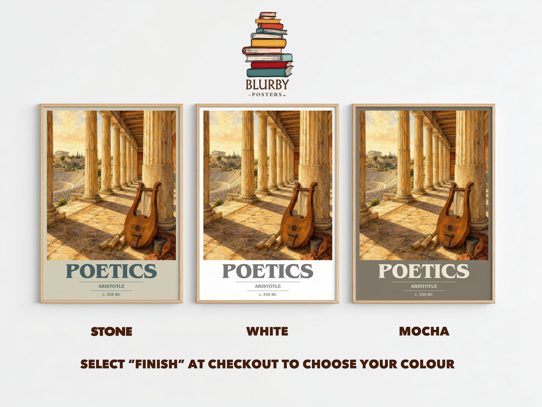 Poetics book cover print framed by window – Stone, White and Mocha side by side – choose your colour
