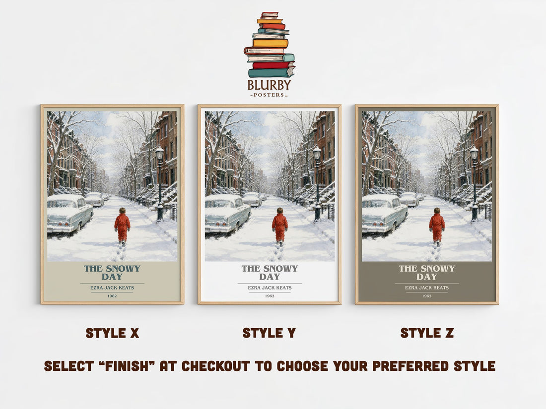 The Snowy Day book cover print in frame leaning in hallway – childrens wall art (mockup)