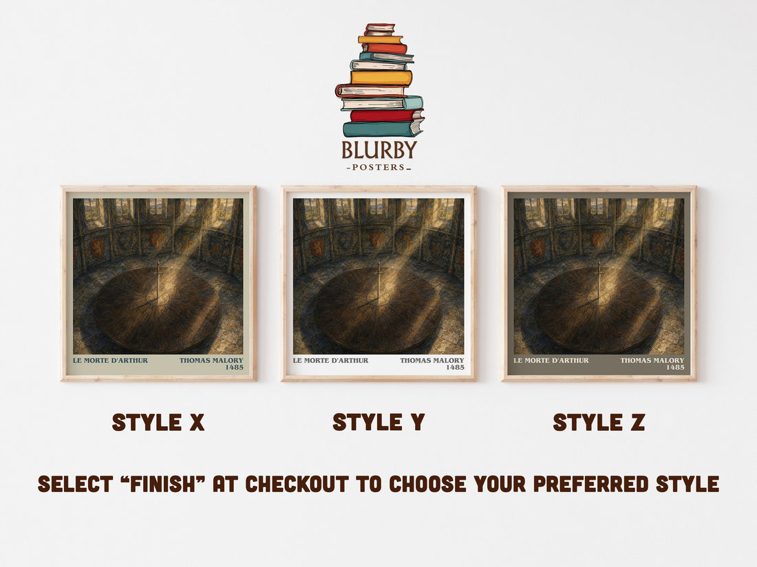 Le Morte d'Arthur literary print in frame leaning in hallway – classic literature wall art (mockup)