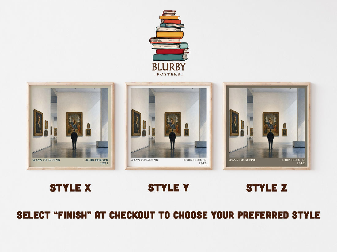 Ways Of Seeing literary print in frame leaning in hallway – non fiction wall art (mockup)